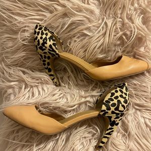 Faux calf hide/leopard print open heel